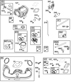 Carburetor And Fuel Supply Group Diagram and Parts List for 44U777-0015-G1 400000 - 699999 Briggs and Stratton Engine